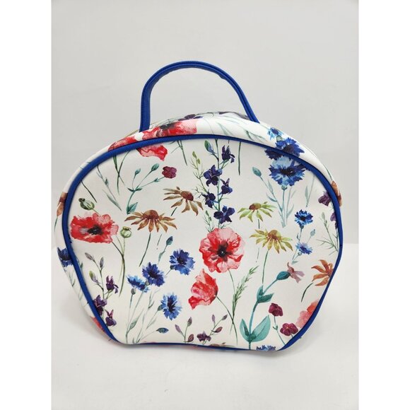 Christian Lacroix Vanity Cosmetic Bag Cream Floral Pattern Round Travel Holiday - Picture 4 of 9